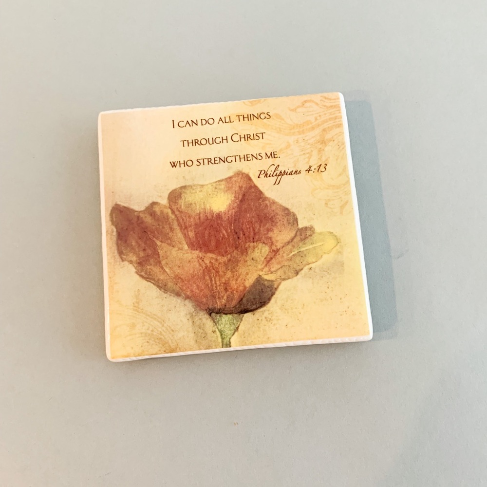 Decorative Ceramic Art with Bible Verse and Floral Design, 5”x5” Tile